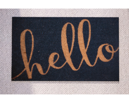 BLNK Harbold Coir Indoor-Outdoor Doormat with Hello Message and Non-Slip Backing - Navy