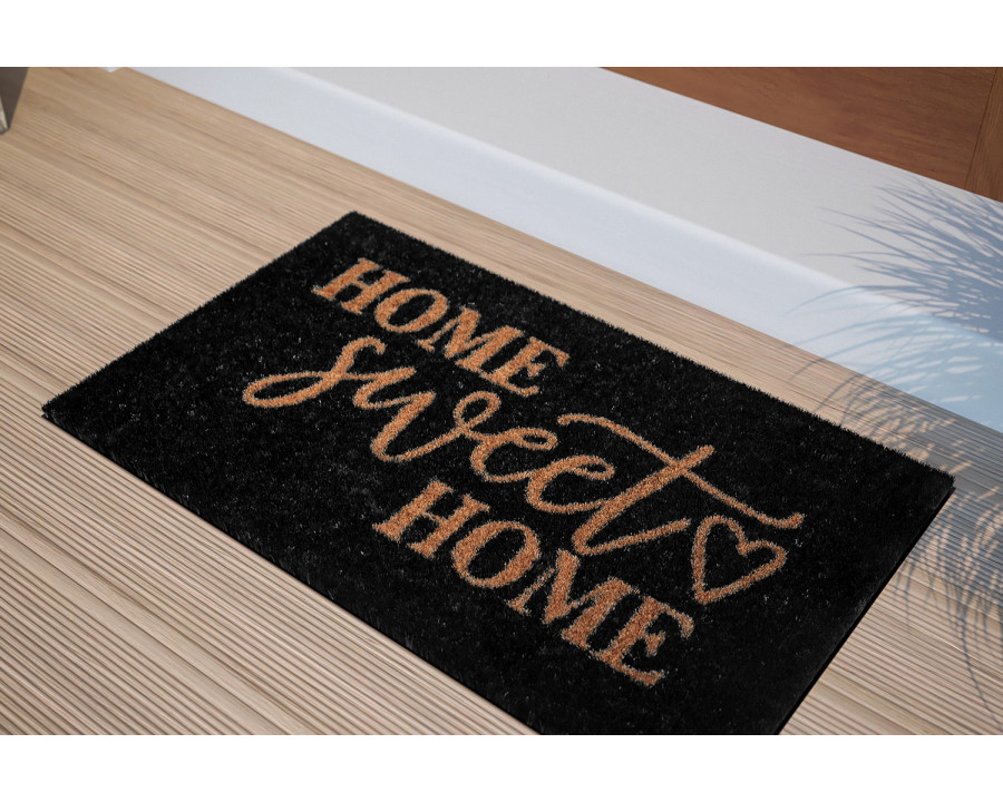 BLNK Harbold Coir Indoor-Outdoor Doormat with Home Sweet Home Message and Non-Slip Backing - Black