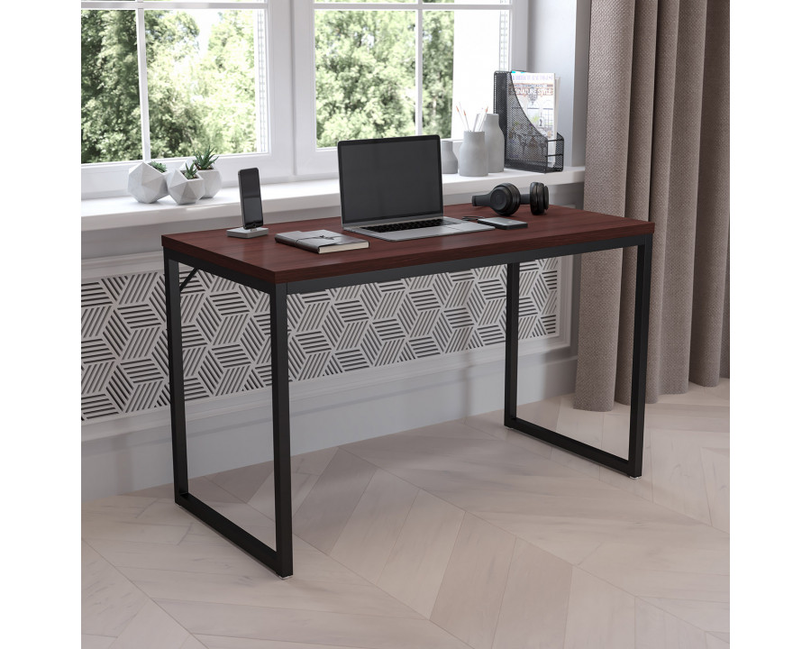 BLNK Tiverton Commercial Industrial Modern Office Computer Desk - Mahogany/Black