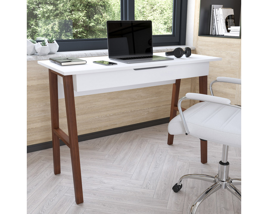 BLNK Darla Home Office Writing Computer Desk with Drawer - White/Walnut