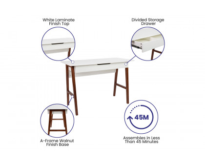 BLNK Darla Home Office Writing Computer Desk with Drawer - White/Walnut