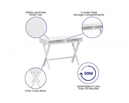 BLNK Dolly Home Office Writing Computer Desk with Open Storage Compartments - White