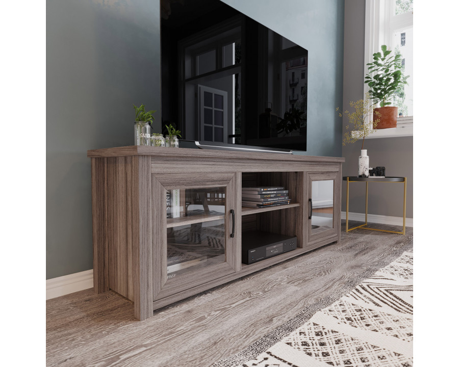 BLNK Sheffield Classic TV Stand up to 80" TVs - Finish with Full Glass Doors - Gray Wash Oak