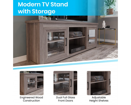 BLNK Sheffield Classic TV Stand up to 80" TVs - Finish with Full Glass Doors - Gray Wash Oak