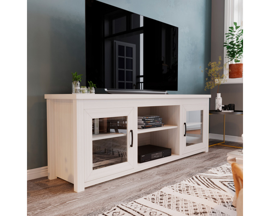 BLNK Sheffield Classic TV Stand up to 80" TVs - Finish with Full Glass Doors - Modern White Wash