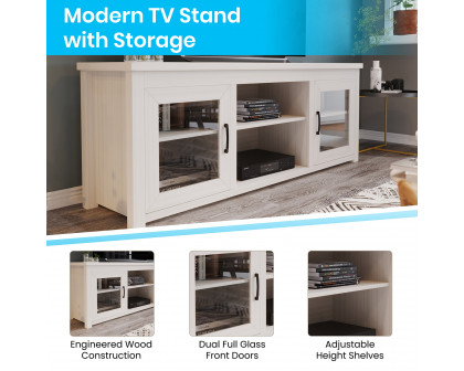 BLNK Sheffield Classic TV Stand up to 80" TVs - Finish with Full Glass Doors - Modern White Wash