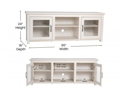 BLNK Sheffield Classic TV Stand up to 80" TVs - Finish with Full Glass Doors - Modern White Wash