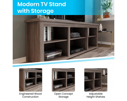 BLNK Kilead Farmhouse Engineered Wood Framed Media Console TV Stand for up to 80" TVs with Open Storage - Gray Wash Oak