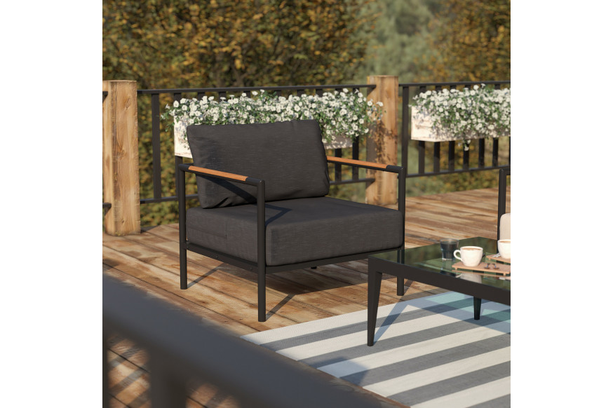 BLNK™ Lea Indoor-Outdoor Aluminum Framed Patio Chair with Cushions - Charcoal