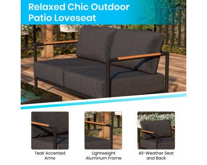 BLNK Lea Indoor-Outdoor Patio Loveseat with Cushions - Charcoal