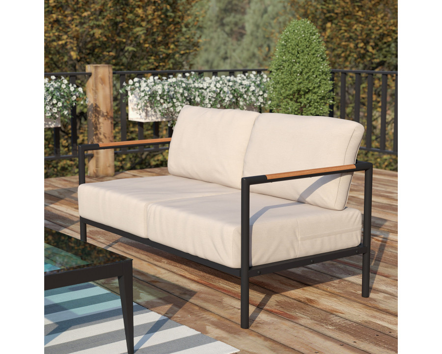 BLNK Lea Indoor-Outdoor Patio Loveseat with Cushions - Beige