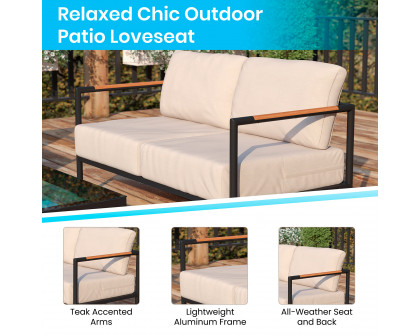 BLNK Lea Indoor-Outdoor Patio Loveseat with Cushions - Beige