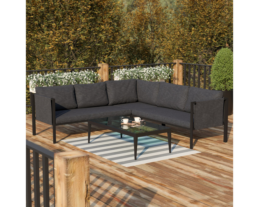 BLNK Lea Indoor-Outdoor Sectional with Cushions - Charcoal