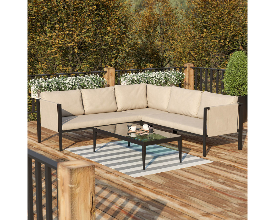 BLNK Lea Indoor-Outdoor Sectional with Cushions - Beige