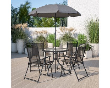 BLNK Nantucket Patio Garden Set with Umbrella Table and Set of 4 Folding Chairs 6 Piece