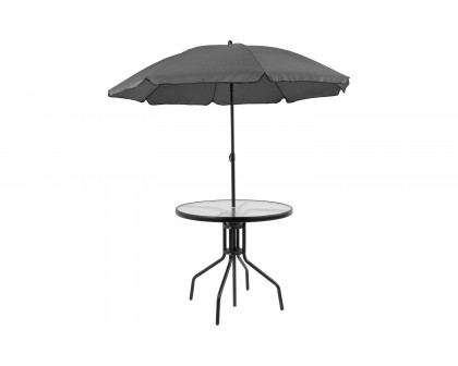 BLNK Nantucket Patio Garden Set with Umbrella Table and Set of 4 Folding Chairs 6 Piece - Black