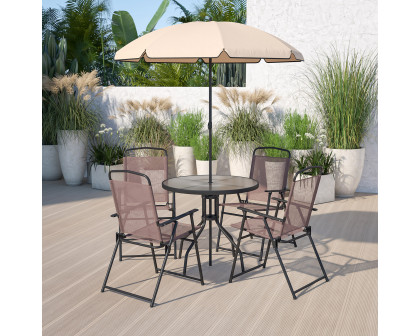 BLNK Nantucket Patio Garden Set with Umbrella Table and Set of 4 Folding Chairs 6 Piece