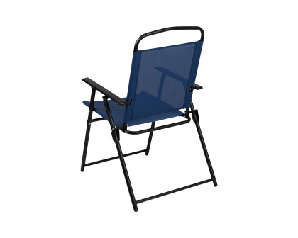 BLNK Nantucket Patio Garden Set with Umbrella Table and Set of 4 Folding Chairs 6 Piece - Navy