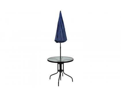 BLNK Nantucket Patio Garden Set with Umbrella Table and Set of 4 Folding Chairs 6 Piece - Navy