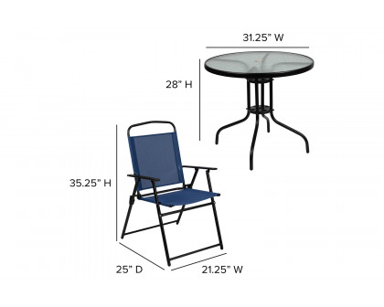 BLNK Nantucket Patio Garden Set with Umbrella Table and Set of 4 Folding Chairs 6 Piece - Navy