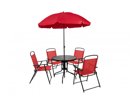 BLNK Nantucket Patio Garden Set with Umbrella Table and Set of 4 Folding Chairs 6 Piece