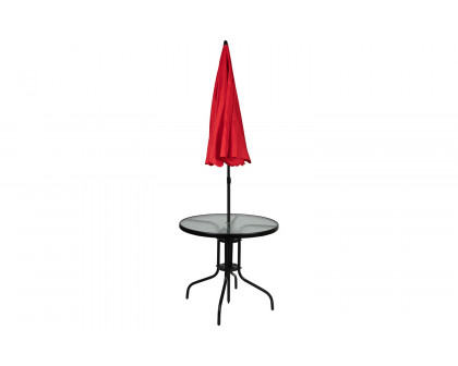 BLNK Nantucket Patio Garden Set with Umbrella Table and Set of 4 Folding Chairs 6 Piece - Red