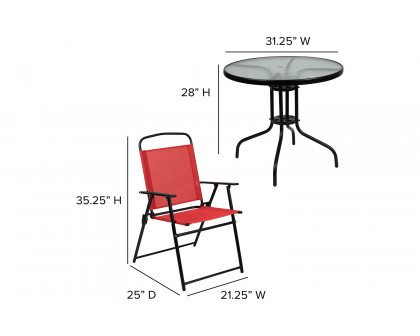 BLNK Nantucket Patio Garden Set with Umbrella Table and Set of 4 Folding Chairs 6 Piece - Red