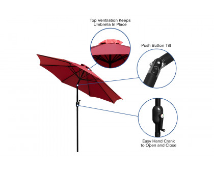 BLNK Kona Round Umbrella with Crank and Tilt Function - Red