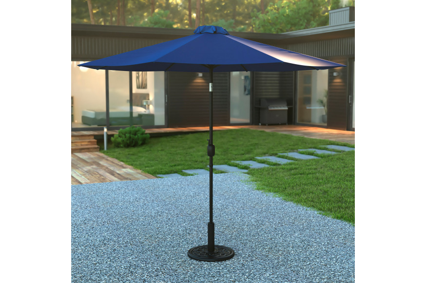 BLNK™ Sunny Round Umbrella with Crank and Tilt Function and Standing Umbrella Base - Navy