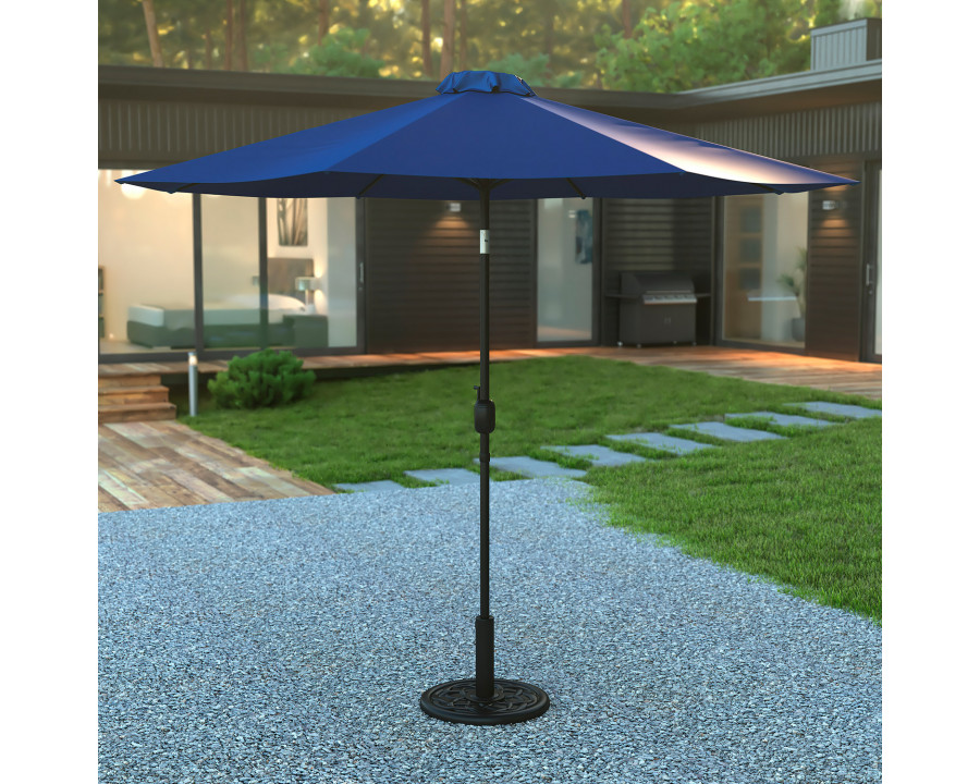 BLNK Sunny Round Umbrella with Crank and Tilt Function and Standing Umbrella Base