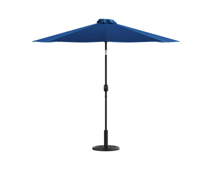 BLNK™ Sunny Round Umbrella with Crank and Tilt Function and Standing Umbrella Base - Navy