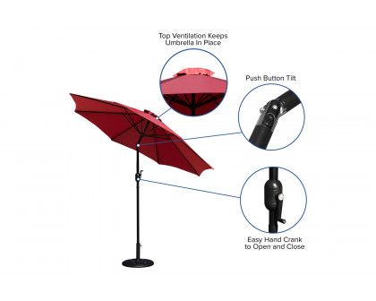 BLNK Kona Round Umbrella with Crank and Tilt Function and Standing Umbrella Base - Red