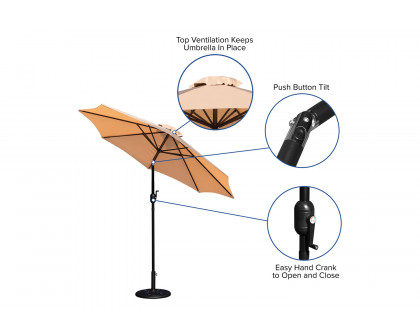 BLNK Kona Round Umbrella with Crank and Tilt Function and Standing Umbrella Base - Tan