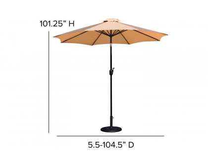 BLNK Kona Round Umbrella with Crank and Tilt Function and Standing Umbrella Base - Tan