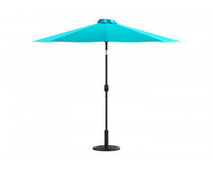 BLNK™ Sunny Round Umbrella with Crank and Tilt Function and Standing Umbrella Base - Teal