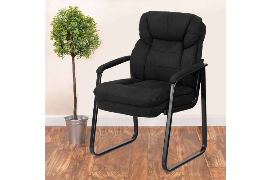 BLNK™ Isla Microfiber Executive Side Reception Chair with Lumbar Support and Sled Base - Black