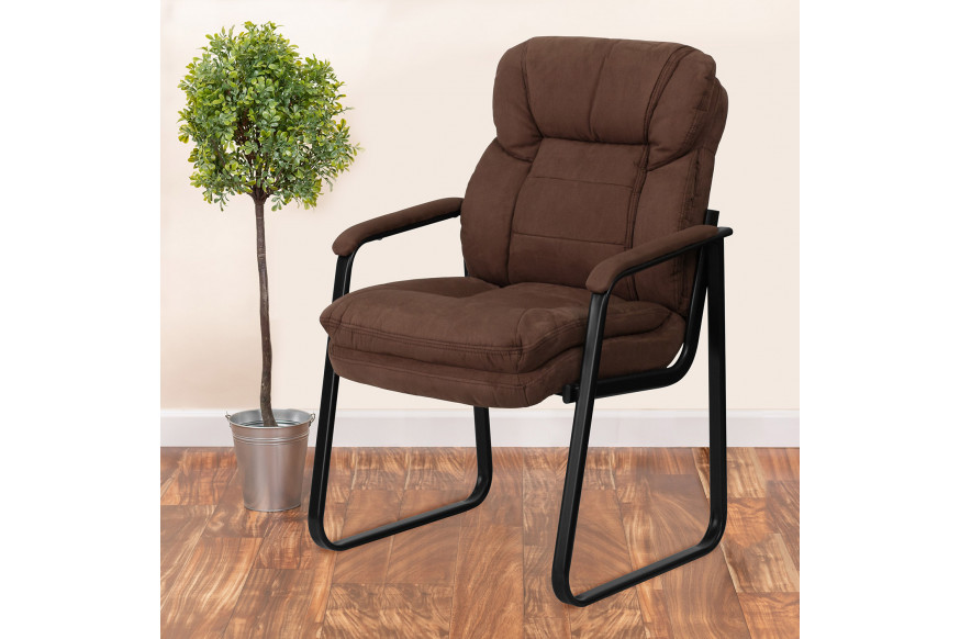 BLNK™ Isla Microfiber Executive Side Reception Chair with Lumbar Support and Sled Base - Brown