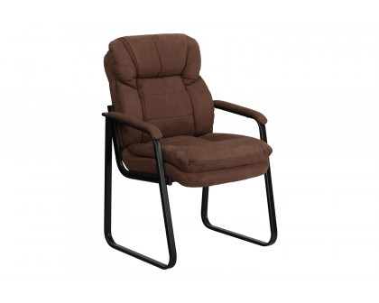 BLNK™ Isla Microfiber Executive Side Reception Chair with Lumbar Support and Sled Base - Brown