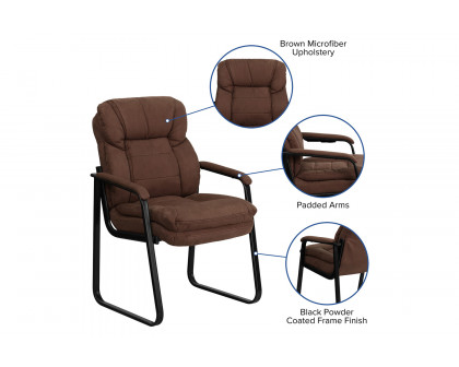 BLNK™ Isla Microfiber Executive Side Reception Chair with Lumbar Support and Sled Base - Brown