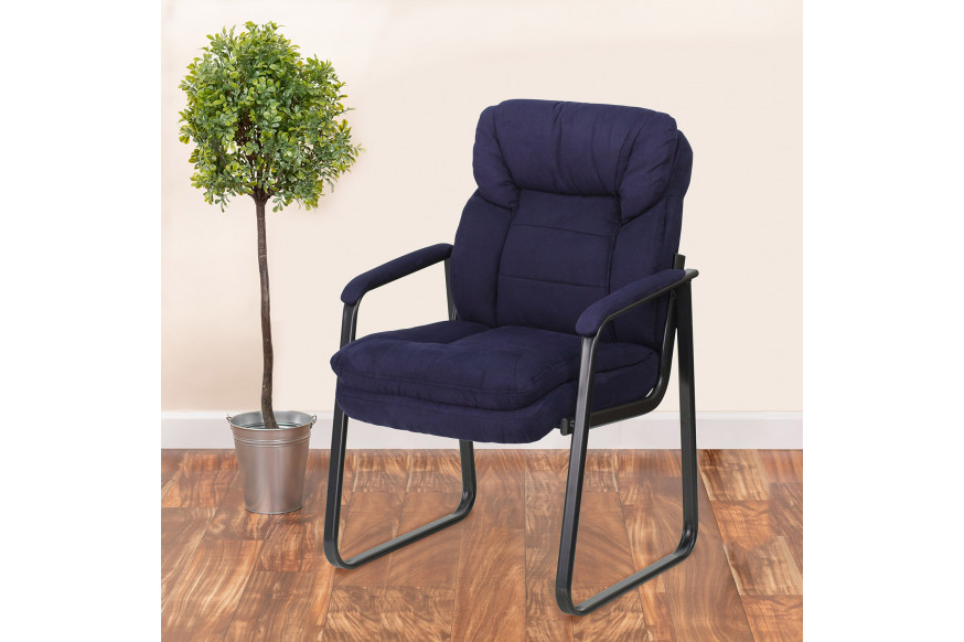 BLNK™ Isla Microfiber Executive Side Reception Chair with Lumbar Support and Sled Base - Navy