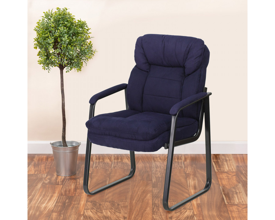 BLNK Isla Microfiber Executive Side Reception Chair with Lumbar Support and Sled Base - Navy