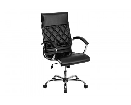 BLNK Merideth LeatherSoft High-Back Designer Quilted Executive Swivel Office Chair with Chrome Base and Arms