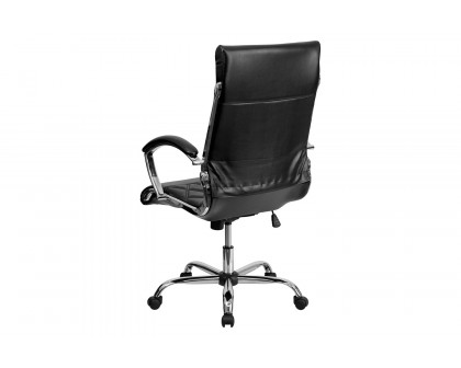 BLNK Merideth LeatherSoft High-Back Designer Quilted Executive Swivel Office Chair with Chrome Base and Arms - Black