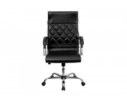 BLNK Merideth LeatherSoft High-Back Designer Quilted Executive Swivel Office Chair with Chrome Base and Arms - Black