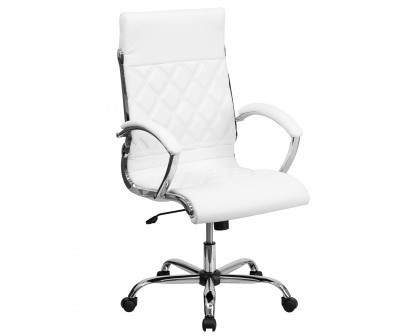 BLNK Merideth LeatherSoft High-Back Designer Quilted Executive Swivel Office Chair with Chrome Base and Arms