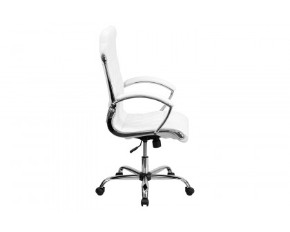 BLNK Merideth LeatherSoft High-Back Designer Quilted Executive Swivel Office Chair with Chrome Base and Arms - White