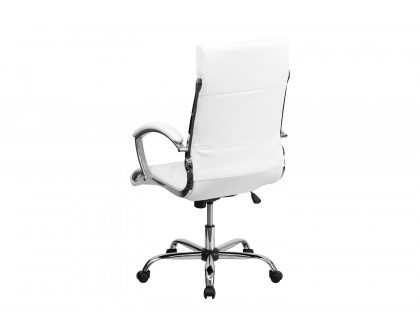 BLNK Merideth LeatherSoft High-Back Designer Quilted Executive Swivel Office Chair with Chrome Base and Arms - White