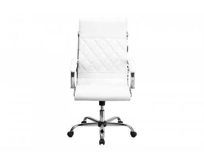 BLNK Merideth LeatherSoft High-Back Designer Quilted Executive Swivel Office Chair with Chrome Base and Arms - White