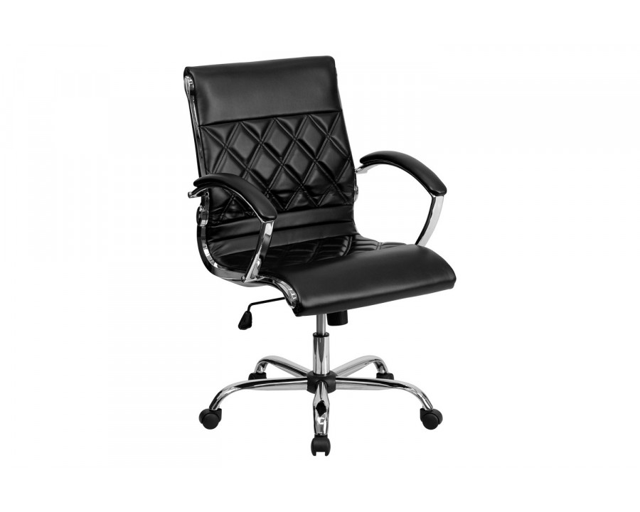 BLNK Merideth LeatherSoft Mid-Back Designer Quilted Executive Swivel Office Chair with Chrome Base and Arms