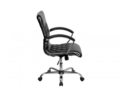 BLNK Merideth LeatherSoft Mid-Back Designer Quilted Executive Swivel Office Chair with Chrome Base and Arms